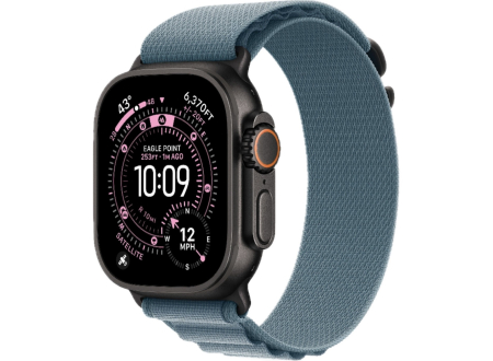 Apple Watch Ultra 3 GPS + Cellular, 49mm Black Titanium Case with Light Blue Alpine Loop