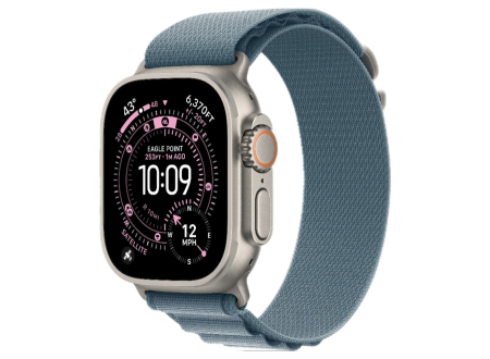 Apple Watch Ultra 3 GPS + Cellular, 49mm Natural Titanium Case with Light Blue Alpine Loop