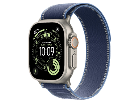 Apple Watch Ultra 3 GPS + Cellular, 49mm Natural Titanium Case with Blue/Bright Blue Trail Loop