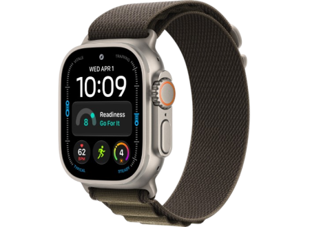 Apple Watch Ultra 4 GPS + Cellular, 49mm Natural Titanium Case with Dark Olive Alpine Loop