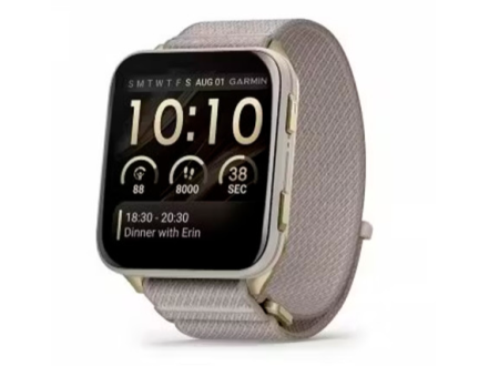 Garmin Venu X1 Soft Gold with Titanium Caseback and French Grey Nylon Band 46mm